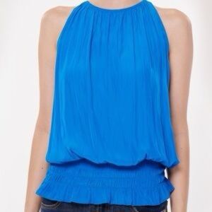 RAMY BROOK Sleeveless Lauren Top in Imperial Bright Blue Polyester Halter Cinch